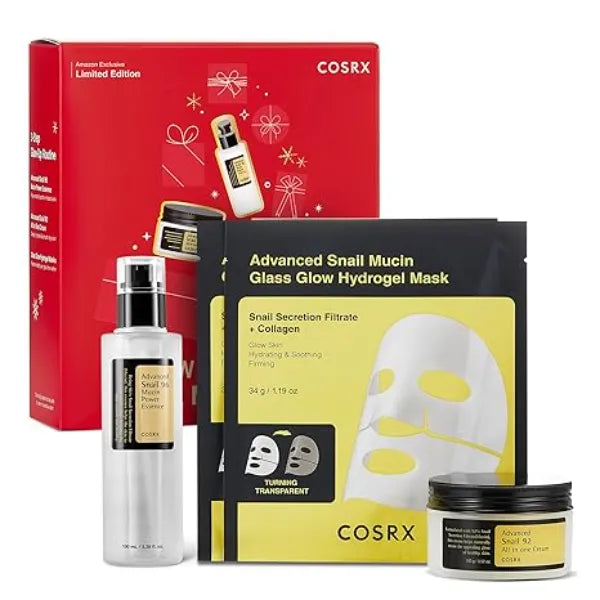 COSRX Snail Mucin Limited Holiday Gift Set with Snail Mucin Repairing Serum, Moisturizer & Collagen Face Mask, Korean Skin Care Set