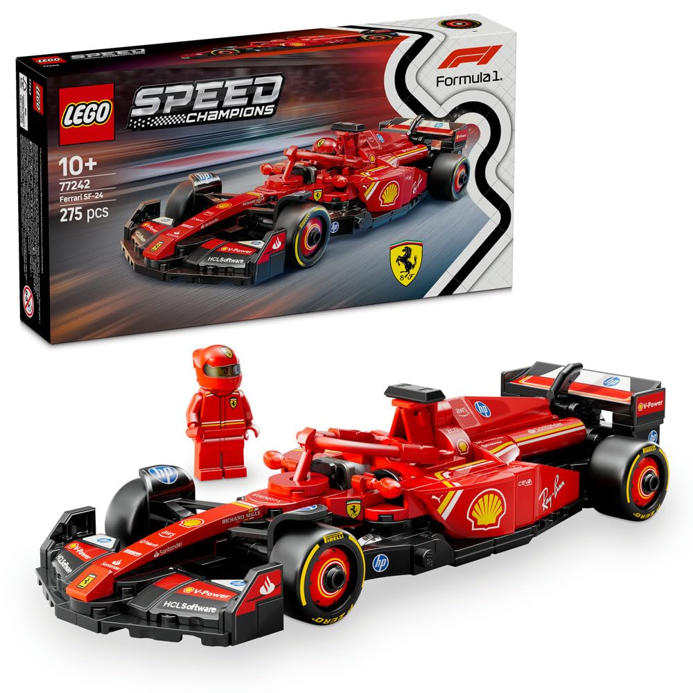 LEGO Speed Champions Ferrari SF-24 F1 Race Car Toy with a Collectible Formula 1 Driver Minifigure - Model Kits for 10+ Year Old Boys & Girls or Adult Motorsport Fans 77242