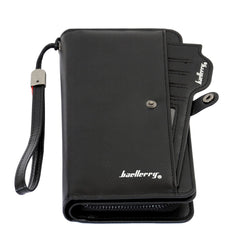 Men Wallet Long Style Card Holder Male Purse Zipper Large Capacity PU Leather Wallet for Men (Black)