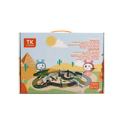 TUMAMA Dinosaur Race Track Toys,Flexible Train Tracks with 4 Dinosaurs Figures,281 Pcs Dinosaur Train 2 Electric Race Cars with Lights - Create A Dinosaur World Road Race for Kids 3 4 5 6+ Years