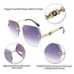 Rimless Sunglasses for Women Metal Square Frame Classic Diamond Grandient lens Eyewear UV Protection Fashion Shades for Women B2567