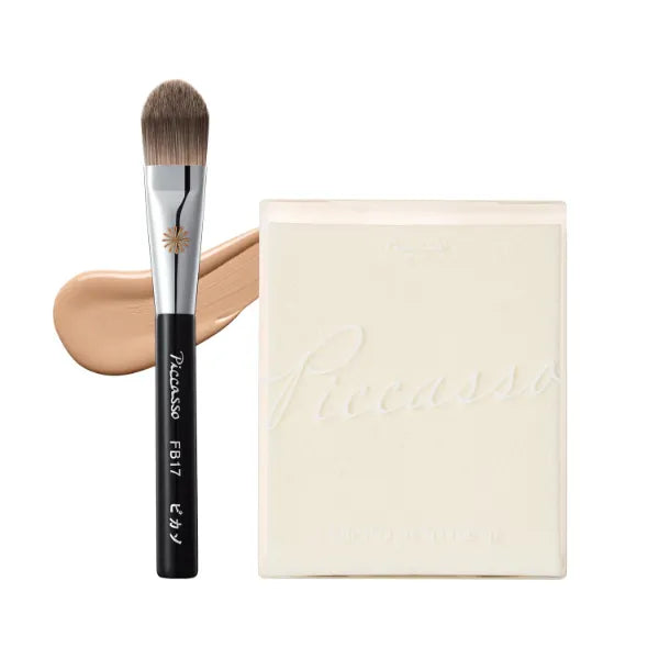 Piccasso Base Layering Set – FB17 Foundation Brush + 6P Latex Round Makeup Sponges, Professional Korean Beauty Tools for Flawless Base, Dewy & Matte Finish, Seamless Blending Kit