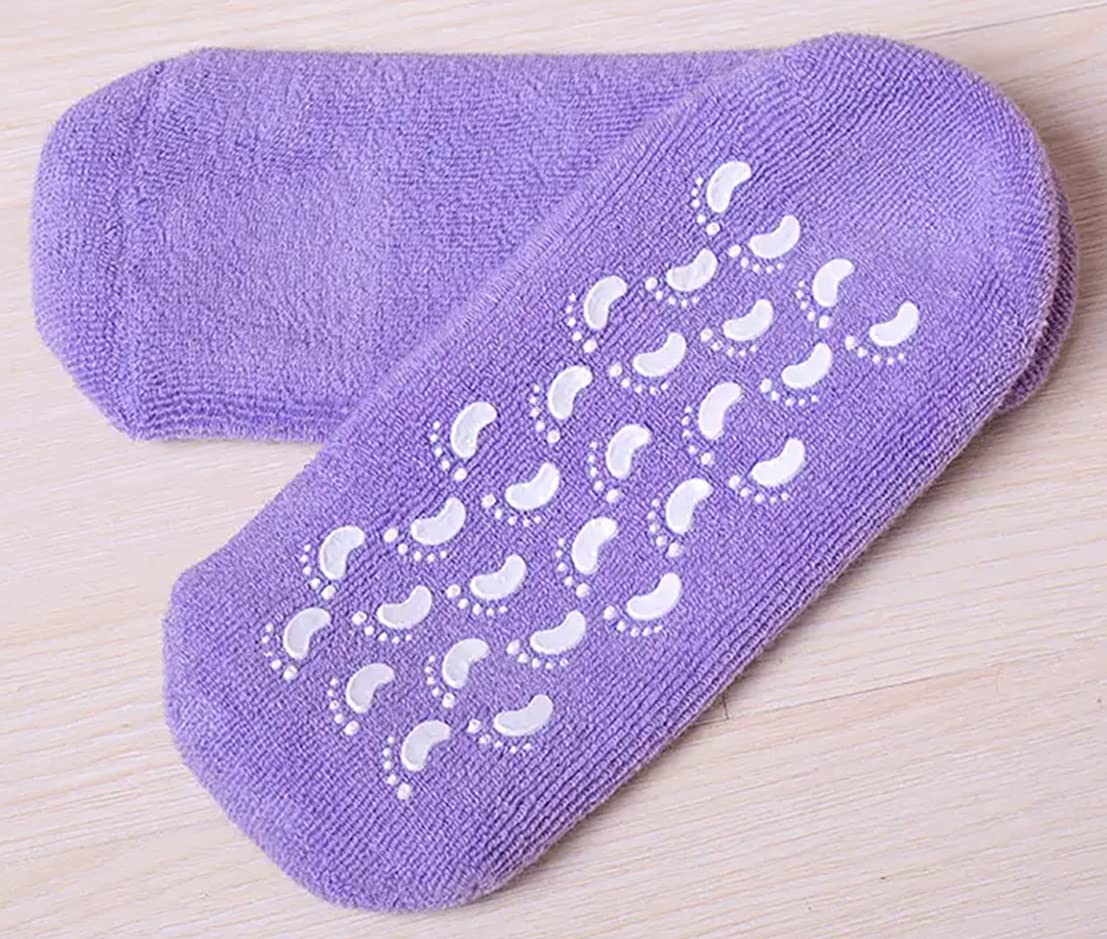 Purple Moisturize Soften Repair Cracked Skin Moisturizing Treatment Full Gel Jojoba Oil Vitamin E Spa Socks
