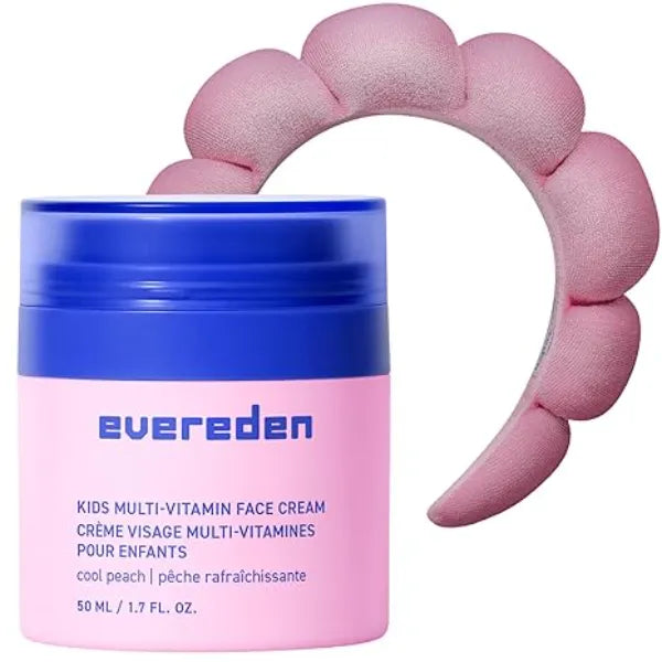 Evereden Kids Face Cream Cool Peach, with Spa headband for Girls Easy to Use Skincare for Children Clean and Non Toxic Kids Face Moisturizer Multi Vitamin Skin Care for Toddlers