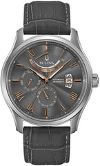 Bulova Men's Classic Wilton 6-Hand Chronograph Quartz, Luminous Hands, Textured Dial, Roman Numeral Markers - Gray