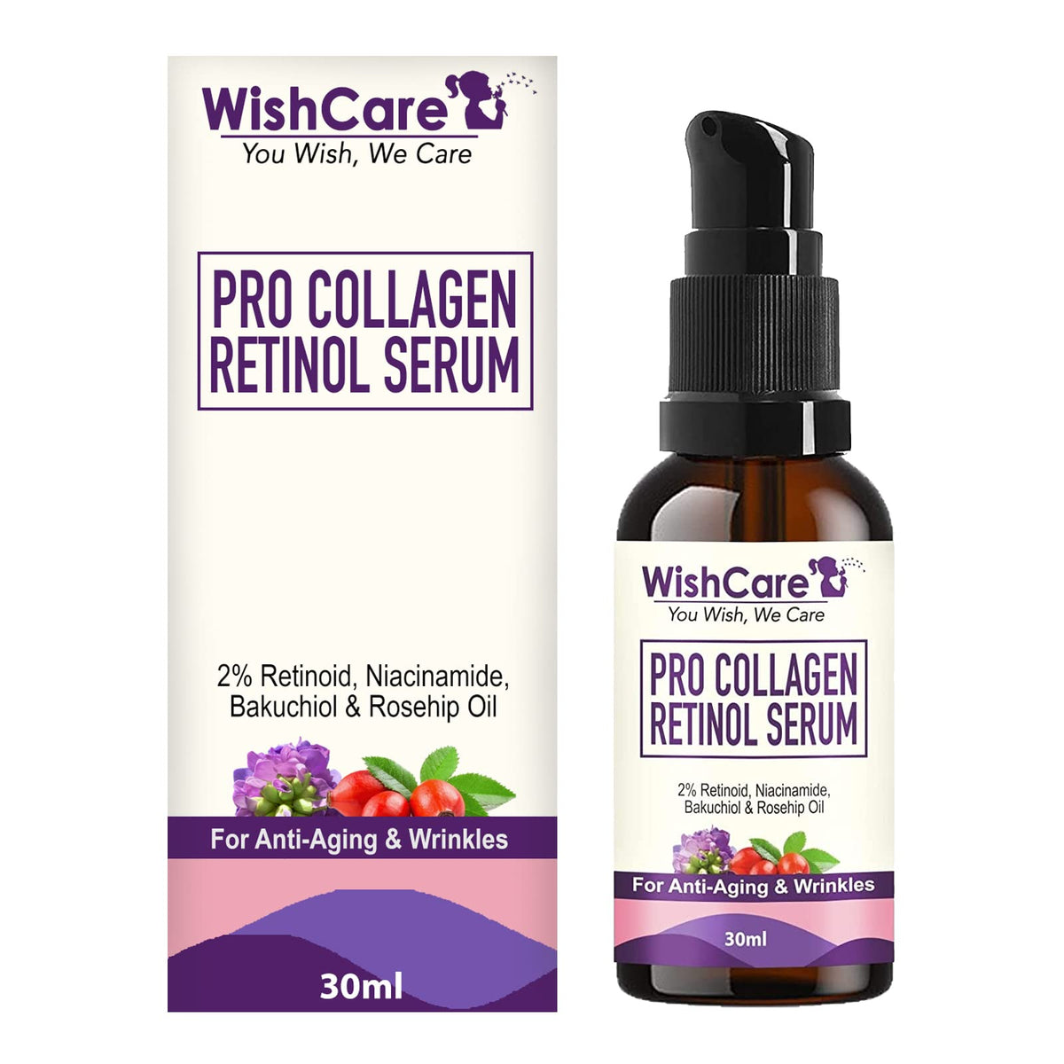 WishCare Pro Collagen Retinol Serum - For Anti-Aging, Skin Firming & Plumping Skin - With 2% Retinoid, Niacinamide, Shea Butter & Rosehip - 30 ml, Off White (WPCRS30)