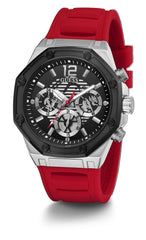 GUESS Men's Quartz Watch Stainless Steel case 44MM, Red Silicone Strap (Model: GW0263G3)