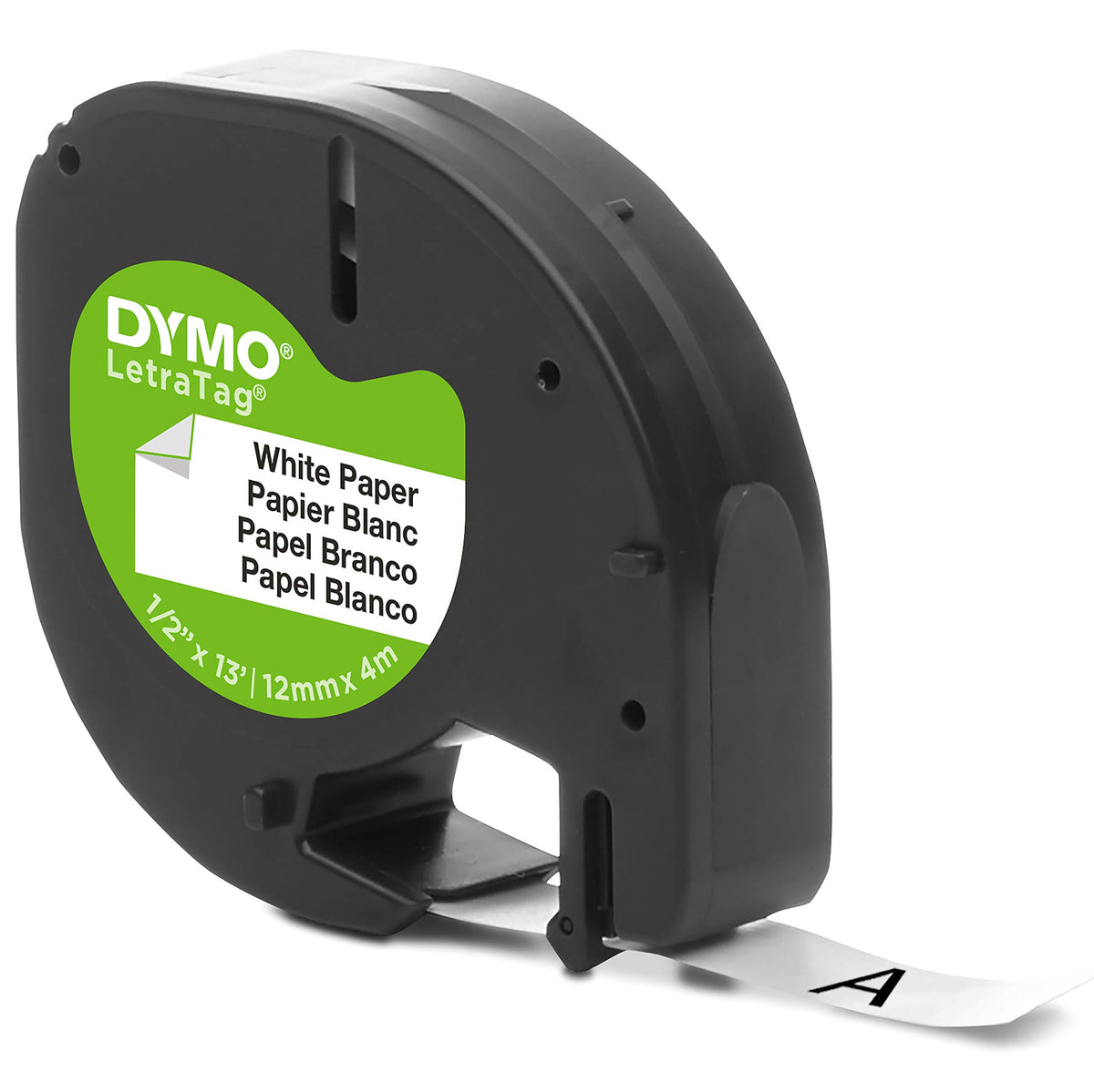 DYMO LetraTag Paper Labels, Authentic, 12 mm x 4 m Roll, Black Print o ...