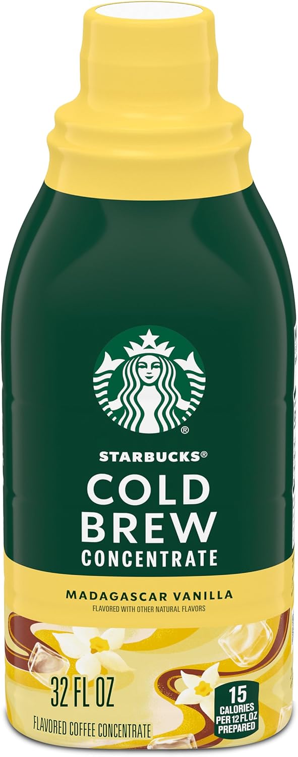 Starbucks Cold Brew Coffee Concentrate, Naturally Flavored Madagascar Vanilla, 100% Arabica, Multi-Serve Bottle (32 Fl Oz)