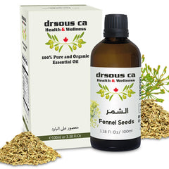 Drsous Ca Organic Fennel Essential Oil 100ml | 100% Pure Cold Pressed Fennel Therapeutic Grade Oil for Skin care, Hair care, Muscle and Joint Relief | Made in Palestine