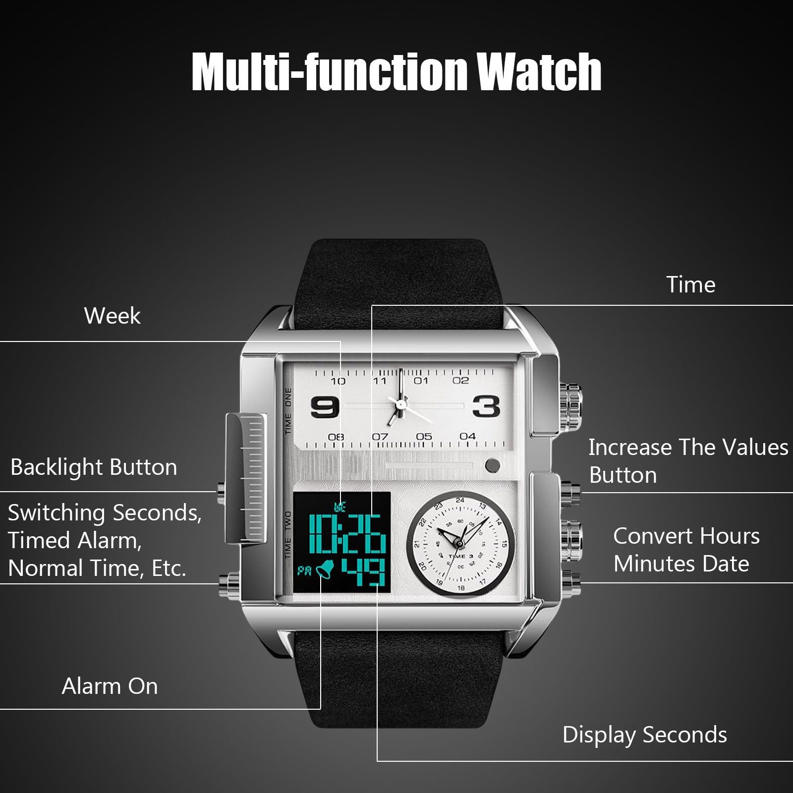 RORIOS Mens Digital Sports Watch Analog Quartz Wrist Watch with Alarm Luminous Sports Watch Men's Electronic Watches