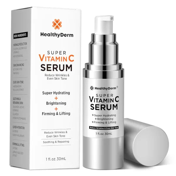 HealthyDerm Super Vitamin C Serum for Women Over 70: Niacinamide, Vitamin C, Hyaluronic Acid, Peptides, Vitamin E, Caffeine, Bakuchiol, Hydrating, Lifting, Face Wrinkle & Age Spots Reduction, 1 Ounce