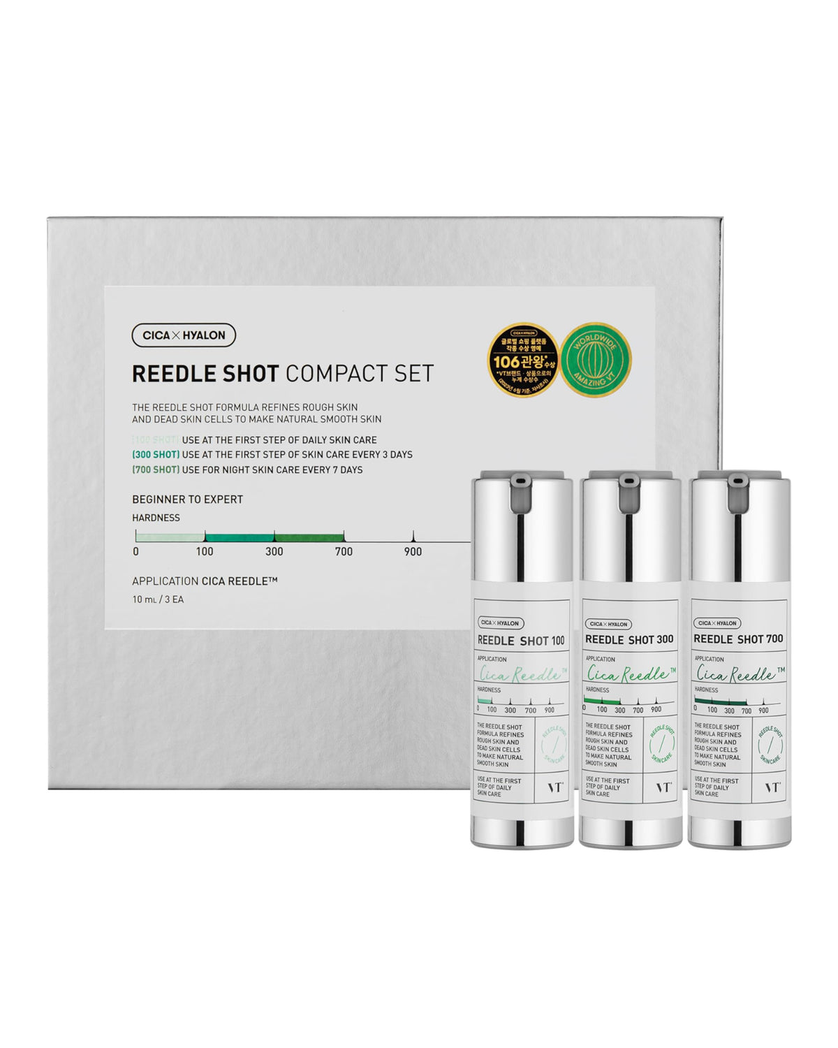 VT COSMETICS Reedle Shot Compact Set of Reedle Shot 100, 300 and 700 SkinCare Gift Box for Her (0.34 ozx3ea / 10mlx3 ea)