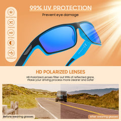 WASAIKKU Polarized Sunglasses for Men Women Classic Fashion Sunglasses Baseball Cycling Driving Fishing Golf Mens Sunglasses with UV Protectio - Black Frame With Blue Lens