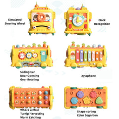 AM ANNA 12-in-1 Montessori Toys for 1 2 3 Year Old Baby Boys Girls,Hammering Pounding Toy Harvest Toys,School Bus Toys with Gears, Teaching Clock, Fishing Game and Color Matching Toy Gift for Kids