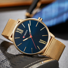 CURREN Mens Watch Classic Sport Watch with Golden Band