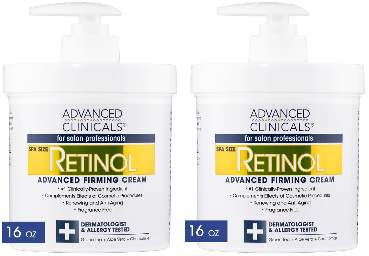 Advanced Clinicals Retinol Cream Spa Size For Salon Professionals Moisturizing Formula Penetrates Skin To Erase The Appearance Of Fine Lines & Wrinkles Fragrance Free 16 Ounce (Pack of 2) Multi