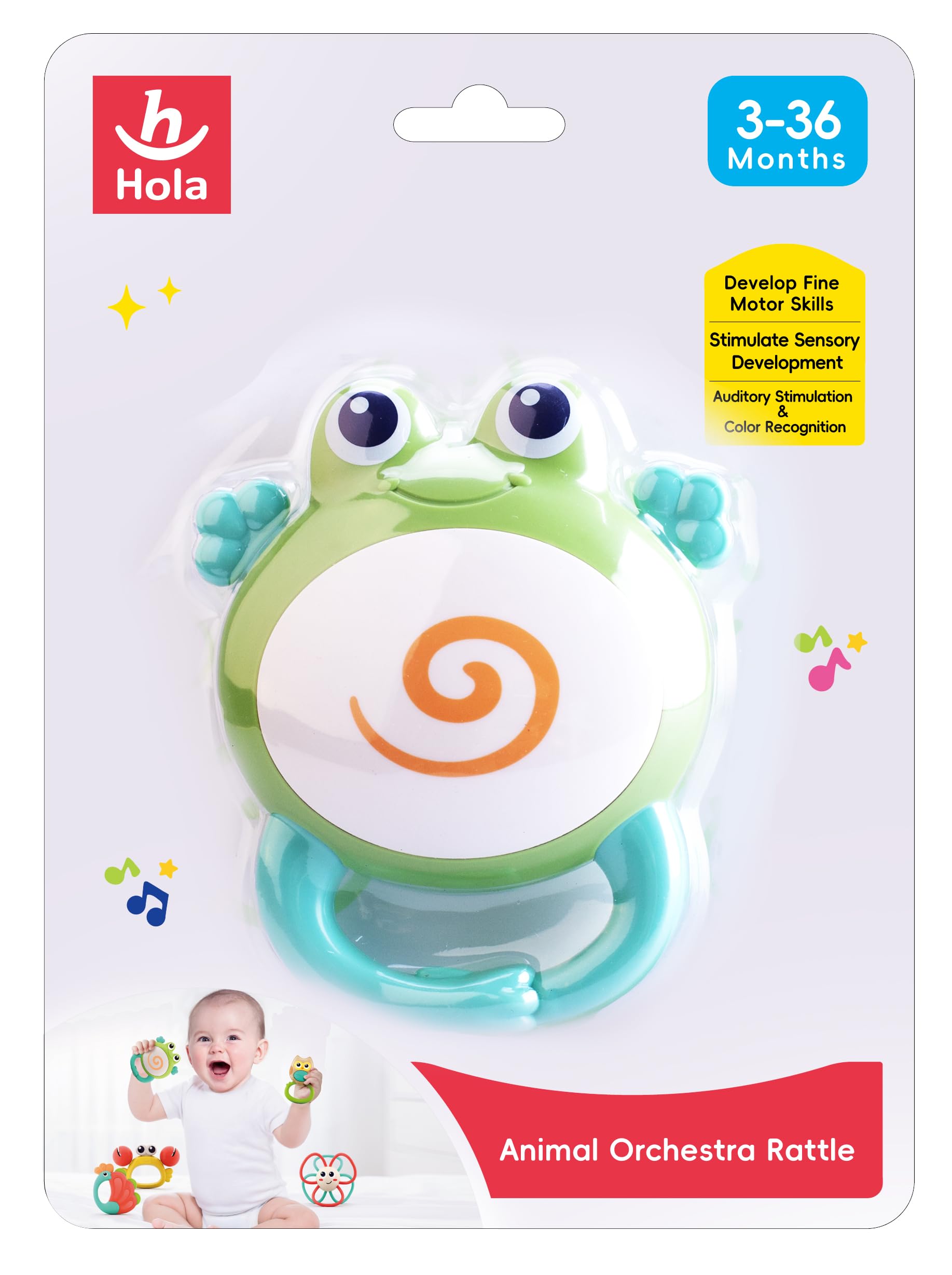 Frog Orchestra Rattle Baby Teether Activity Toy, Teething Relief, Easy to Grasp, Fine Motor Skills, Bright Colors, Sensory Toys, Baby Toys, Baby Teether, Baby Rattle, Animal Rattle 3M+
