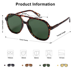 SOJOS Retro Vintage Polarized Sunglasses Double Bridge Brow Bar Square Aviators SJ2174