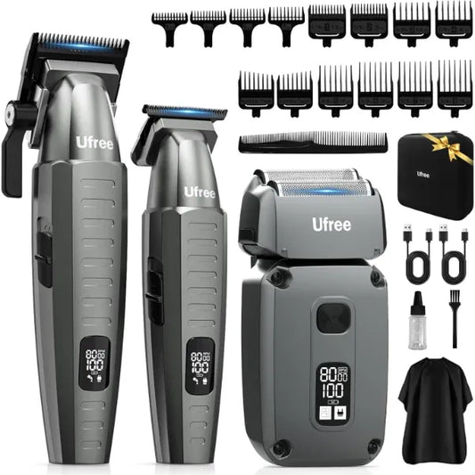 Ufree 3 in 1 Hair Clippers for Men Professional, Beard Trimmer and Foil Shaver Electric Razor, Cordless Barber Clippers and Trimmers Set for Hair Cutting and Grooming, Gifts for Men
