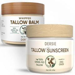 Dersie Tallow Sunscreen & Tallow Balm Set: 100% Grass-Fed Beef Tallow Sunscreen Balm with Zinc Oxide + Whipped Tallow Moisturizer – Daily Sun Protection & Deep Hydration for Sensitive Skin, Face & Body