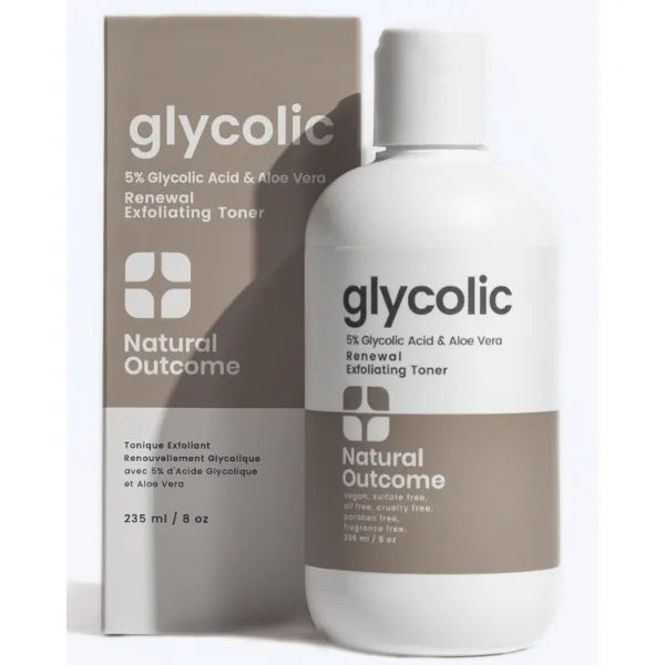Natural Outcome Glycolic Acid Toner 5% for Face | Gentle Exfoliating Toner - with Aloe Vera & Quinoa Extract | Advance Anti-Aging Toning Solution Rejuvenates Skin & Minimizes Pore Appearance | 8 oz
