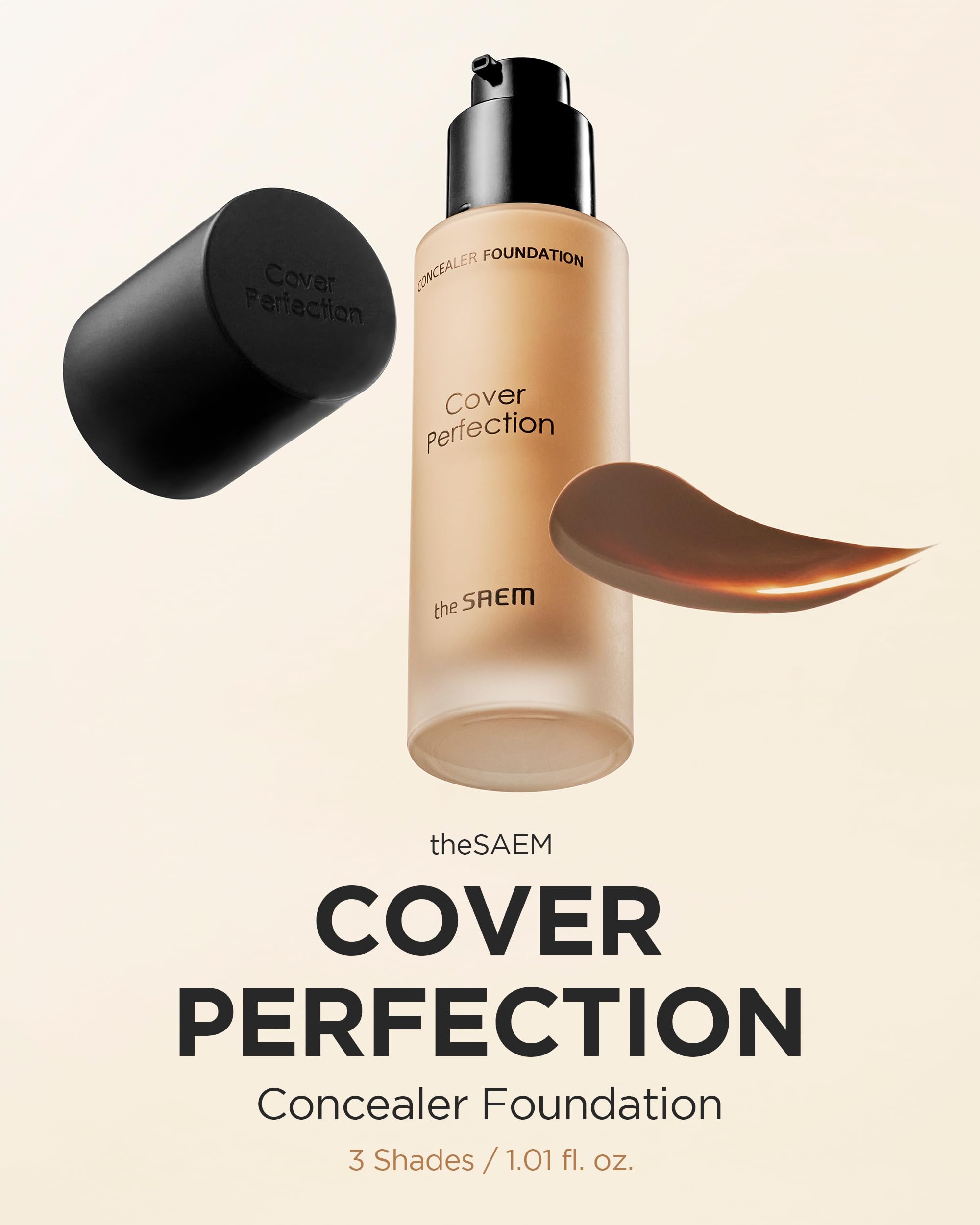 THESAEM Cover Perfection Concealer Foundation - 24H Coverage, Light Liquid Texture - Ideal for Oily, Combination Skin, Provides Semi-Matte, Smooth Finish, 1.01 fl.oz. (1.0 Clear Beige)