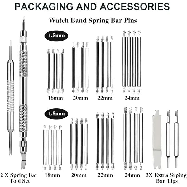 KASTWAVE Spring Bar Tool, Watch Band Tool Set, Watch Wrist Bands Strap Removal Repair Fix Kit with Extra 3 Tips Pins & 32pcs Heavy Duty 316 Stainless Steel Pins, Spring Bar, Non-slip, Various Watches