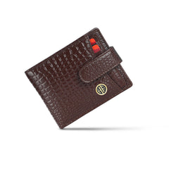 HAMMONDS FLYCATCHER Genuine Leather Wallet for Men - RFID Protected Leather Purse for Men, Money Purse for Men - 5 Card Slots, Coin Pocket, Hidden Pockets, Metal Snap Button - Croc Brown