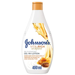 Johnson's Body Lotion Vita-Rich Oil-In-Lotion Rejuvenating, Enriched with naturally derived nut oils - almond oil, argan oil & shea butter, 400ml
