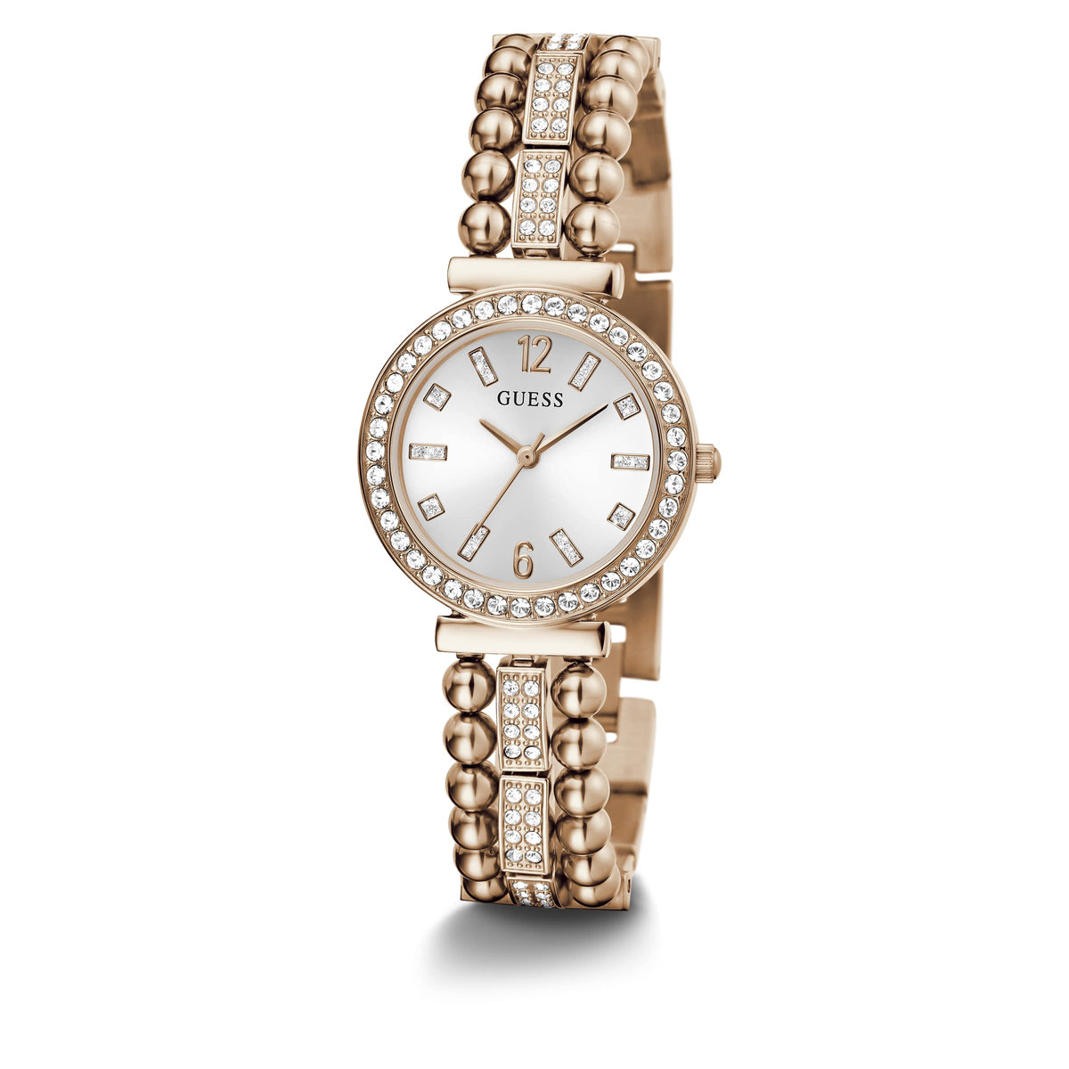 GUESS US Damen Rose Gold-Ton Strass Analog Armbanduhr One