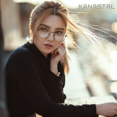 KANASTAL Round Blue Light Blocking Glasses for Men Women, Hippie Style Vintage Shades Small Circle Metal Frame UV400 Sun Glasses