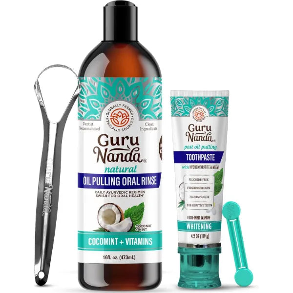 GuruNanda Complete Oral Care Bundle – Hydroxyapatite Toothpaste & Coconut Oil Pulling Mouthwash for Stronger Teeth & Happier Gums, 16 Fl Oz