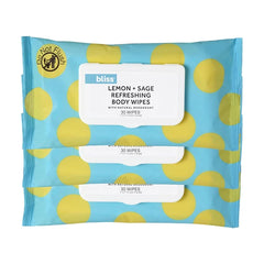 Bliss Post-Workout & Travel Deodorant Wipes – Lemon & Sage, Plant-Based Body Wipes for Sweat & Odor, Aluminum-Free, 30 Count (3-Pack)