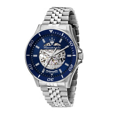Maserati Men's Watch, Automatic, Analog, 44.00, bracelet, Steel Band, Sfida Collection - R8823140011 - Silver/Blue