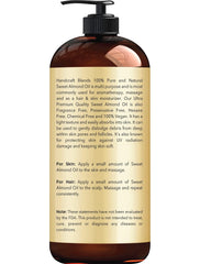 Handcraft Blends 100% Pure Sweet Almond Oil – All Natural Premium Therapeutic Grade – Huge 16 OZ - Carrier Oil for Aromatherapy, Massage, Moisturizing Skin & Hair