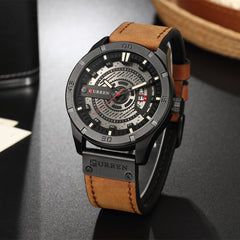 CURREN Analog Leather Casual Watch for Men - 8301 - Brown