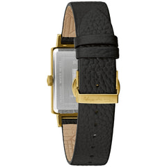 Bulova Men's Frank Lloyd Dana-Thomas House Quartz Watch, Gold, Frank Lloyd Wright Dana-Thomas House Gold-Tone Stainless Steel Black Leather Strap Watch - Black
