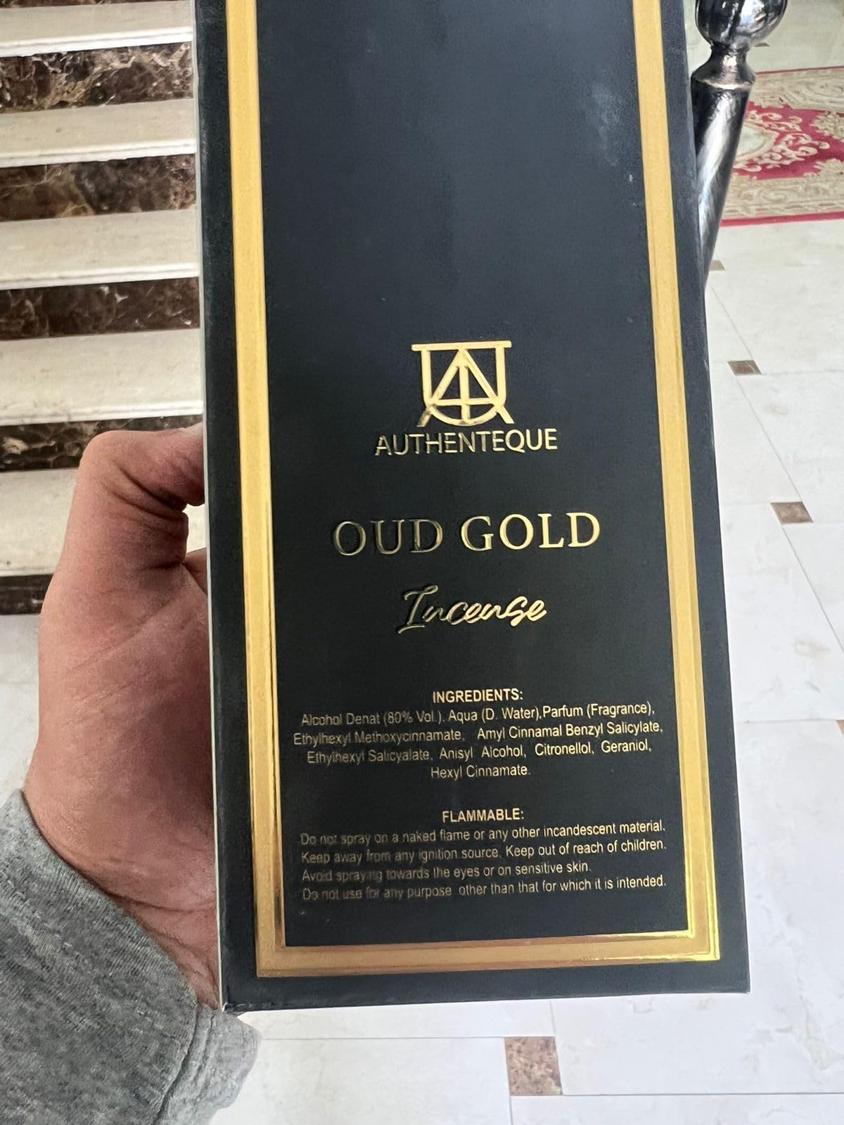 AUTHENTEQUE - Oud Gold Incense - Perfumes for Women & Men - Inspired by LV Ombré Nomade - Luxury - Strong & Seductive - Unisex - Agarwood, Rose, Saffron, Amber Wood, Raspberry - Parfum - 2.7oz 80ml