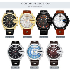 Curren 8176 Leather Round Analog-Chrono With Date Display Black, Silver Watch for Men