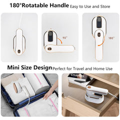 ROUNY Travel Mini Steamer Iron for Clothes, Portable Handheld Ironing Machine, Travel Small Size 180° Rotating Steamer, Travel College Dorm Home Essentials Garment Steamer for Clothes - White
