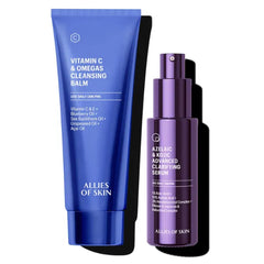 Allies of Skin Vitamin C & Omegas Cleansing Balm & Clarifying Face Serum | Daily Duo for Makeup Removal & Clearer, Even-Toned Skin (3.4 oz / 1 oz)
