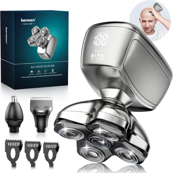 Kensen 5D Head Shavers for Bald Men - 6 in 1 Upgraded Magnetic Head Body Shaver for Mens, Christmas Gift Wet/Dry Bald Head Shavers for Men IPX6 Waterproof LED Display USB-C Charge Head Razors for Bald