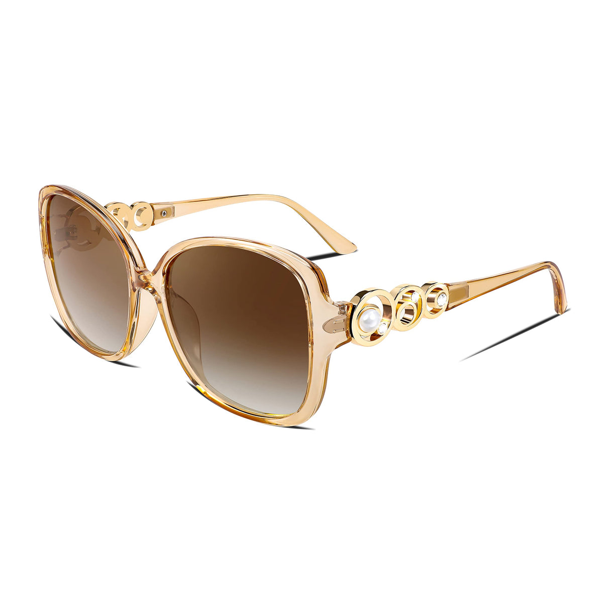 FEISEDY Women's Fashion Sunglasses, Oversized Square Frame with Pearl Sparkling, Polarized UV Protection B2821