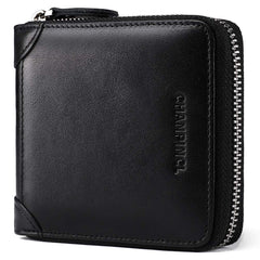 Mens Genuine Leather Zipper Wallet RFID Secure Large Capacity Double Fold Multi-card Leather Wallets for Men and coin purse (Vintage leather black)