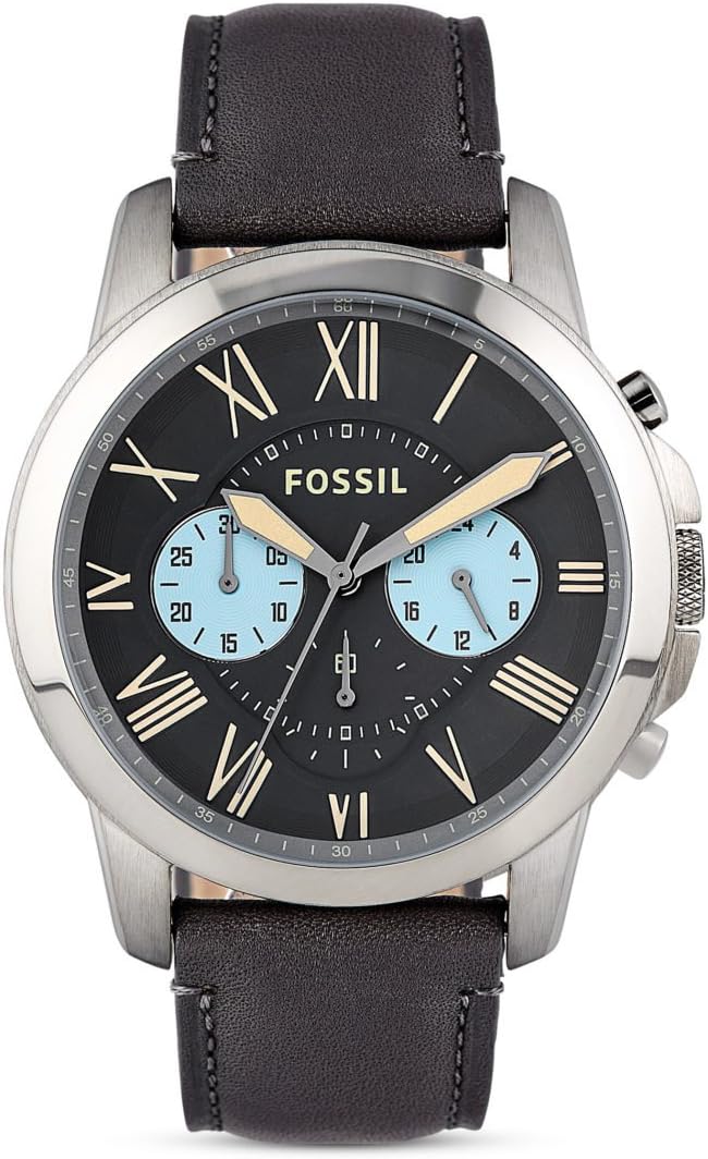 Fossil Men's Grant 44mm Brown Calfskin Band Steel Case Quartz Watch