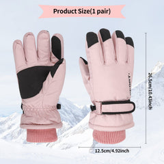 Women Ski Gloves, Waterproof Thermal Gloves for Women Men, Touchscreen Gloves Winter Warm Gloves Snow Sports Heat Holder Hand Warmers with Adjustable Cuff for Outdoor Cycling Hiking Skating Snowboard - Black / Pink