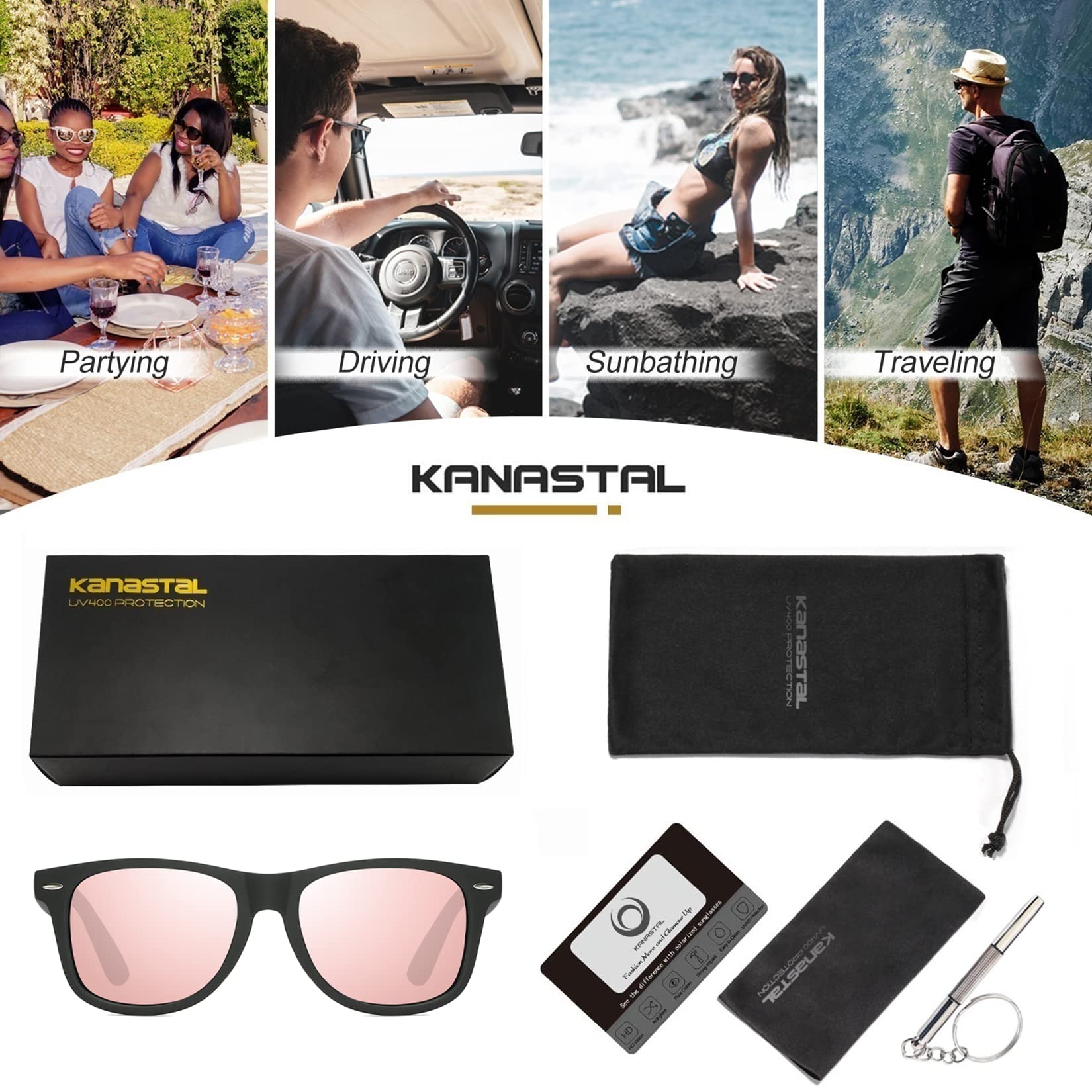 KANASTAL Polarized Sunglasses Men, Fashion Square Sun Glasses Women, Classic Shades for Womens, Driving Fishing Outdoor 100% UV400 Protection