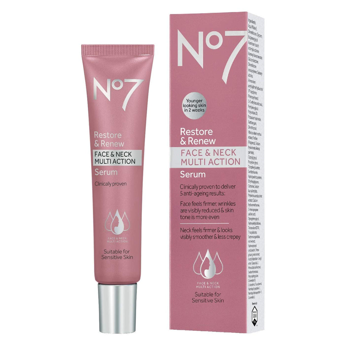 No7 Restore and Renew Face and Neck Multi Action Serum - 30ml