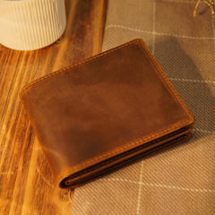 Polare Men's RFID Blocking Cowboy Genuine Natural Crazy Horse Leather Bifold Wallet - Brown